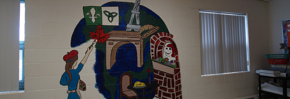 painting on a wall that represents French in Canada